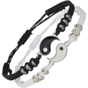 Best Friend Bracelets for 2 Matching Yin Yang Adjustable Cord Bracelet for Bff F
